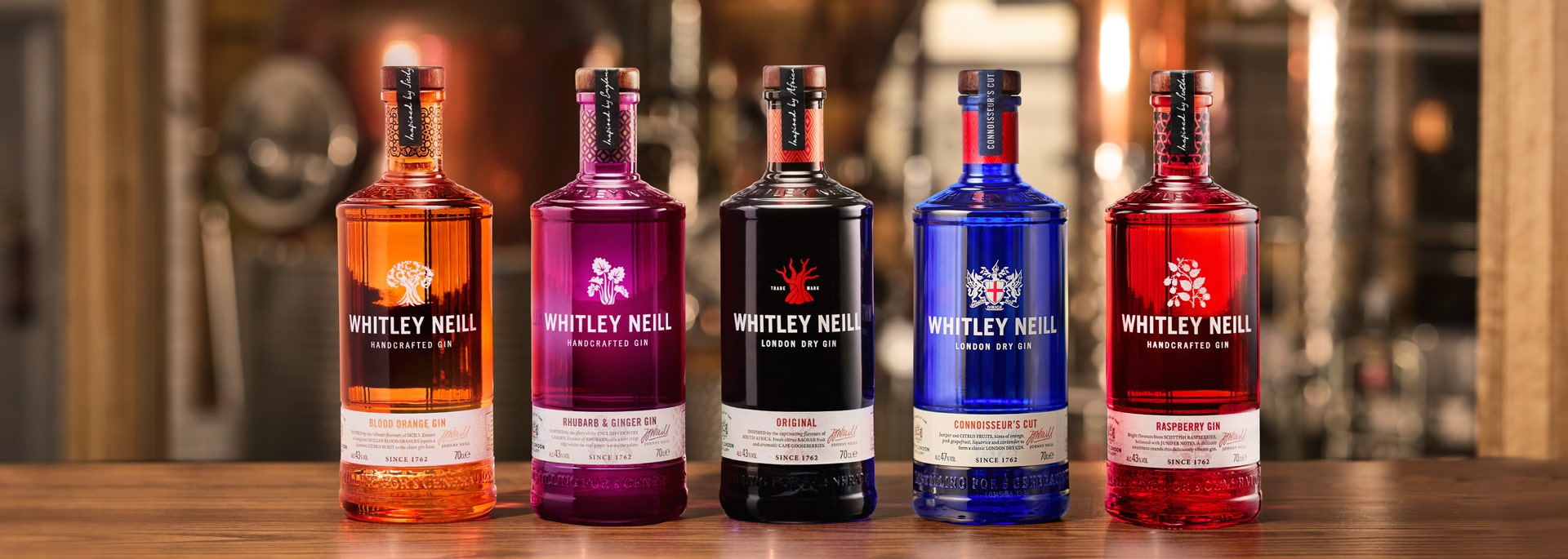 Whitley Neill Blood Orange Gin, Whitley Neill Rhubarb and Ginger, Whitley Neill Original London Dry Gin, Whitley Neill Raspberry Gin